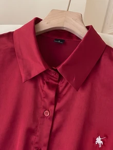 Comfortcana Women's Embroidered Single-Breasted Top And Pants Casual Set - Burgundy - View 3