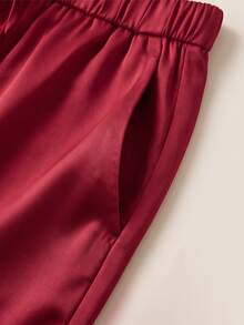 Comfortcana Women's Embroidered Single-Breasted Top And Pants Casual Set - Burgundy - View 5