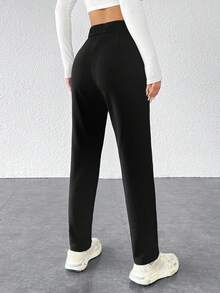 SHEIN PETITE Solid Plicated Detail Black Pants ,Petite Women - Black - View 2