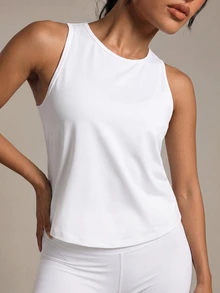 SHEIN Sports 女士纯色运动背心 健身背心 锻炼背心 - 白色 - 查看 6