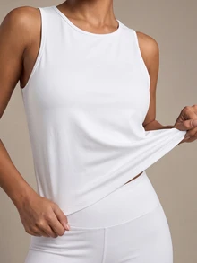 SHEIN Sports 女士纯色运动背心 健身背心 锻炼背心 - 白色 - 查看 4
