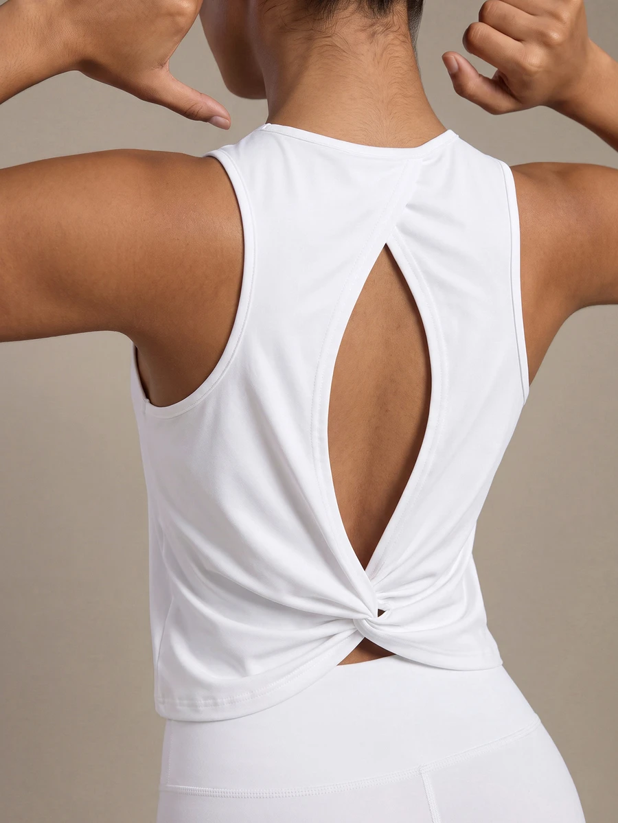 SHEIN Sports 女士纯色运动背心 健身背心 锻炼背心 - 白色 - 查看 1