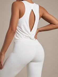 SHEIN Sports 女士纯色运动背心 健身背心 锻炼背心 - 白色 - 查看 3