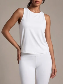 SHEIN Sports 女士纯色运动背心 健身背心 锻炼背心 - 白色 - 查看 5