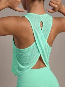 SHEIN Sports Women's Solid Color Pleated Casual Versatile Daily Wear & Sports T-Shirt - Mint Green - View 1