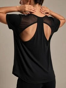 Sovereign Charm Solid Crop Sports Long Sleeve Teeworkout Tank Top Gym Women Shirts - Black - View 1