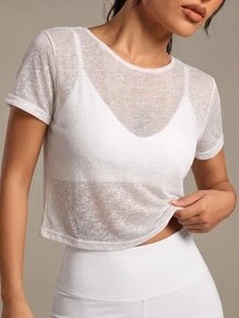 SHEIN Sports Women's Back Twist Hollow Out Short Sleeve Sports T-Shirt Gym Top - White - View 5