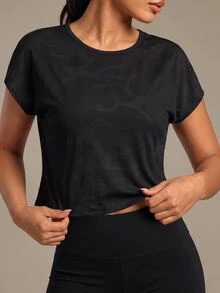 SHEIN Sports Camo Print Wrap Cut Out Back Sports Tee Workout Tank Top Gym Women Shirts - Black - View 2