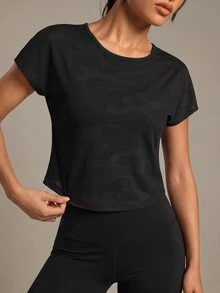 SHEIN Sports Camo Print Wrap Cut Out Back Sports Tee Workout Tank Top Gym Women Shirts - Black - View 4