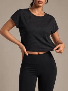 SHEIN Sports Camo Print Wrap Cut Out Back Sports Tee Workout Tank Top Gym Women Shirts - Black - View 3