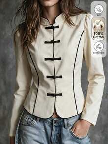 Flora Isola Flora Isola Casual Vacation Chinese Style Frog Button Apricot Jacket - Apricot - View 1
