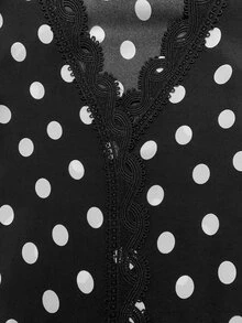 LUMIGAL Women's V-Neck Lace Patchwork Polka Dot Long Sleeve Blouse - Black - View 7