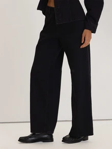 MUSEYN Black Denim Mid Rise Wide Leg Back Buckle Detail Jeans Versatile Everyday Casual Fall - Black - View 3