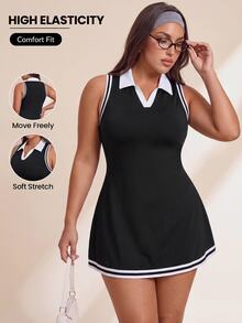 Rhythm Era Plus Size Women Striped Sleeveless Sports Dress With Shorts - Multicolor - View 2