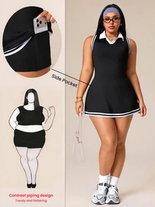 Rhythm Era Plus Size Women Striped Sleeveless Sports Dress With Shorts - Multicolor - View 5