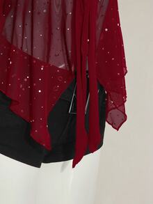 SHEIN ICON Shiny Fabric Asymmetrical Mesh Hem Women Tank Top,Red Top,Christmas,Red Tops For Women - Burgundy - View 8