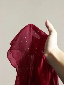 SHEIN ICON Shiny Fabric Asymmetrical Mesh Hem Women Tank Top,Red Top,Christmas,Red Tops For Women - Burgundy - View 11