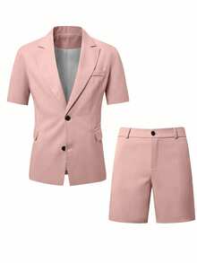 Calvornis Men's Summer Short-Sleeved Formal Blazer & Suit Shorts, Suitable For Daily Business Parties, Ceremony - Pink - View 3