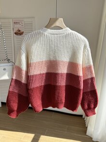 SHEIN Girls' Rainbow Color Cardigan Sweater, Autumn/Winter Children's Knit Top, Fashionable Cute Versatile Cardigan School Everyday Dark Red - Multicolor - View 2