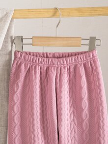 Young Girl Solid Color Long Sleeve Top And Pants Casual Daily Home Sleepwear Set - Watermelon Pink - View 3