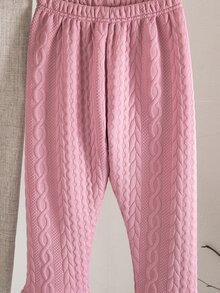Young Girl Solid Color Long Sleeve Top And Pants Casual Daily Home Sleepwear Set - Watermelon Pink - View 5