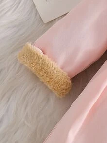 SHEIN Baby Girl Faux Fur Collar Trench Coat, Long Sleeve Double Bow Button Front Warm Winter Outerwear - Multicolor - View 5