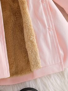 SHEIN Baby Girl Faux Fur Collar Trench Coat, Long Sleeve Double Bow Button Front Warm Winter Outerwear - Multicolor - View 6