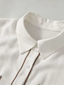 Linhara CURVE Ditambah kemeja model drop shoulder dengan detail piping kontras dan celana lebar. - Hitam - View 5