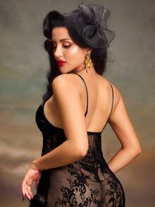 PinupPomp Women's Lace Patchwork Cami Sexy Pajama Night Dress - Black - View 3