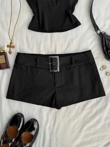 Attitoon Women's Casual Vintage Ultra Low Waist Shorts, Hot Girl Shorts, Y2K Outfit, Hot Girl Shorts, Suitable For Daily Commute, Party, Summer, Christmas, New Year, Thanksgiving, Party, Wedding, Beach, Outing, Date, Valentine's Day, Elegant, Vacation, Y2K - Black - View 9