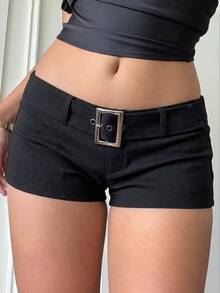 Attitoon Women's Casual Vintage Ultra Low Waist Shorts, Hot Girl Shorts, Y2K Outfit, Hot Girl Shorts, Suitable For Daily Commute, Party, Summer, Christmas, New Year, Thanksgiving, Party, Wedding, Beach, Outing, Date, Valentine's Day, Elegant, Vacation, Y2K - Black - View 1