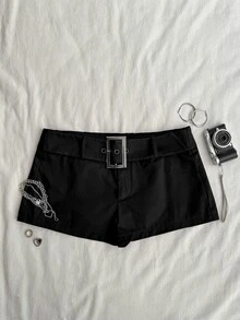 Attitoon Women's Casual Vintage Ultra Low Waist Shorts, Hot Girl Shorts, Y2K Outfit, Hot Girl Shorts, Suitable For Daily Commute, Party, Summer, Christmas, New Year, Thanksgiving, Party, Wedding, Beach, Outing, Date, Valentine's Day, Elegant, Vacation, Y2K - Black - View 6
