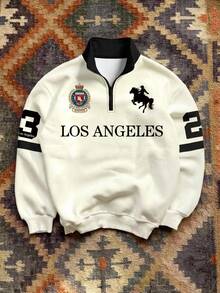 Aesthetic Post Men's Horse Graphic Quarter-Zip Sweatshirt, Long Sleeve Top For Casual Streetwear, New Fall Style - Multicolor - View 4