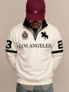 Aesthetic Post Men's Horse Graphic Quarter-Zip Sweatshirt, Long Sleeve Top For Casual Streetwear, New Fall Style - Multicolor - View 5