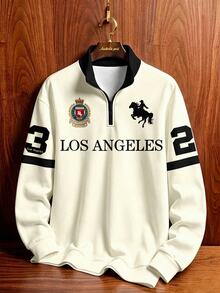 Aesthetic Post Men's Horse Graphic Quarter-Zip Sweatshirt, Long Sleeve Top For Casual Streetwear, New Fall Style - Multicolor - View 3