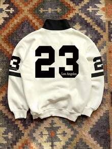 Aesthetic Post Men's Horse Graphic Quarter-Zip Sweatshirt, Long Sleeve Top For Casual Streetwear, New Fall Style - Multicolor - View 2