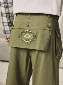 Norleigh Men's Loose Cargo Pants With Large Pockets, Street Casual - Army Green - View 6