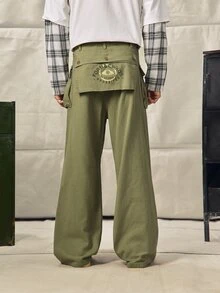Norleigh Men's Loose Cargo Pants With Large Pockets, Street Casual - Army Green - View 2