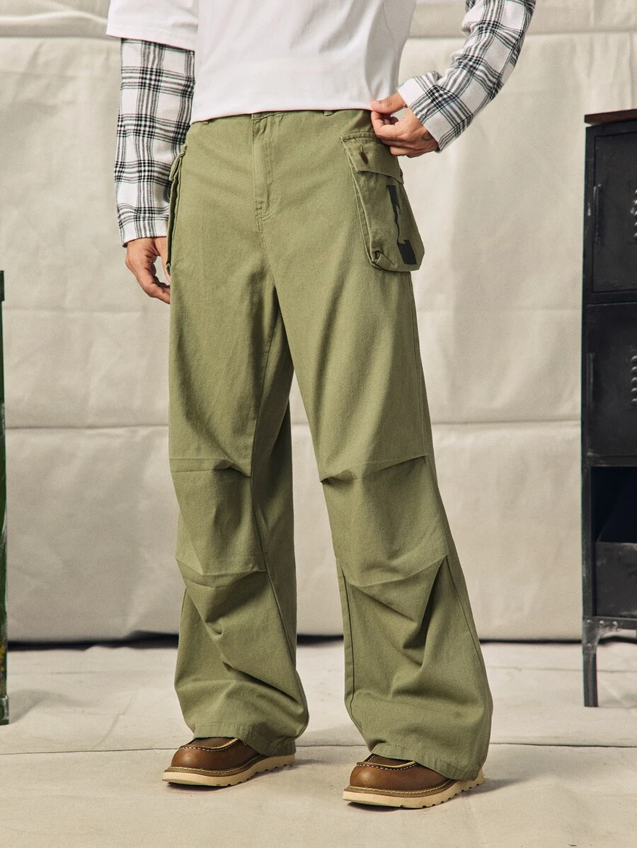 Norleigh Men's Loose Cargo Pants With Large Pockets, Street Casual - Army Green - View 1