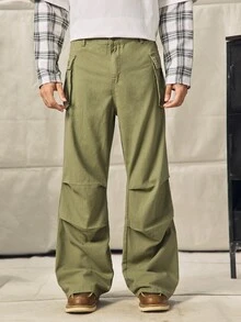 Norleigh Men's Loose Cargo Pants With Large Pockets, Street Casual - Army Green - View 3