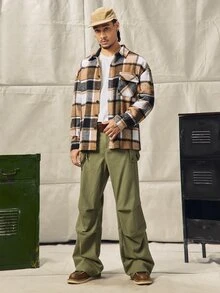 Norleigh Men's Loose Cargo Pants With Large Pockets, Street Casual - Army Green - View 4