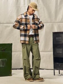 Norleigh Men's Loose Cargo Pants With Large Pockets, Street Casual - Army Green - View 7