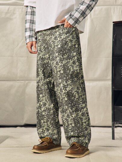 Norleigh [100%Cotton]Men's Summer Camouflage Print Denim Long Pants Vacation Olive Green Streetwear