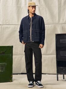 Norleigh Jaket Denim Kasual Pria Lengan Panjang Kancing Tunggal dengan Saku - Biru - View 8