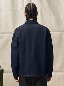 Norleigh Jaket Denim Kasual Pria Lengan Panjang Kancing Tunggal dengan Saku - Biru - View 2