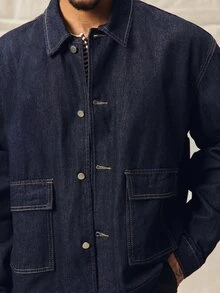 Norleigh Jaket Denim Kasual Pria Lengan Panjang Kancing Tunggal dengan Saku - Biru - View 5
