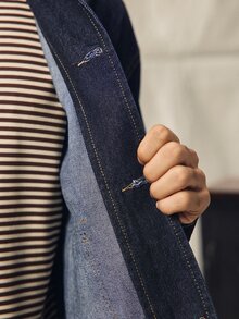 Norleigh Jaket Denim Kasual Pria Lengan Panjang Kancing Tunggal dengan Saku - Biru - View 6