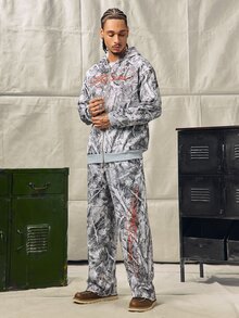 Norleigh Men's Streetwear Hot-Selling Bionic Camouflage Orange 3D Embroidered Lettering Zip-Up Sweatshirt Set - Multicolor - View 1