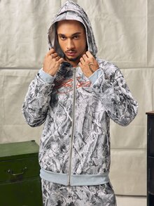 Norleigh Men's Streetwear Hot-Selling Bionic Camouflage Orange 3D Embroidered Lettering Zip-Up Sweatshirt Set - Multicolor - View 5