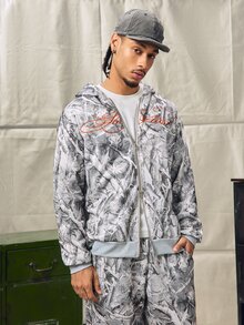 Norleigh Men's Streetwear Hot-Selling Bionic Camouflage Orange 3D Embroidered Lettering Zip-Up Sweatshirt Set - Multicolor - View 4